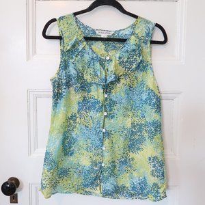 Pendleton Blue Green Abstract Print Silk Cotton Sleeveless Blouse